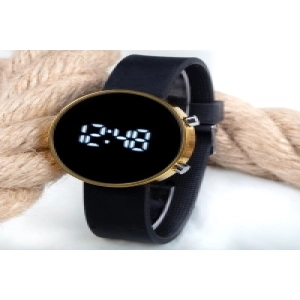 Dijital Led Watch Sarı Yuvarlak Kasa Siyah Silikon Kordon Unisex Kol Saat ST-303561