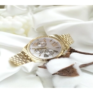 Dekoratif Göstergeli Gold Çerceve Unisex Kol Saati Zirkon Taşlı Bileklik (BİLEKLİK HEDİYEMİZDİR)