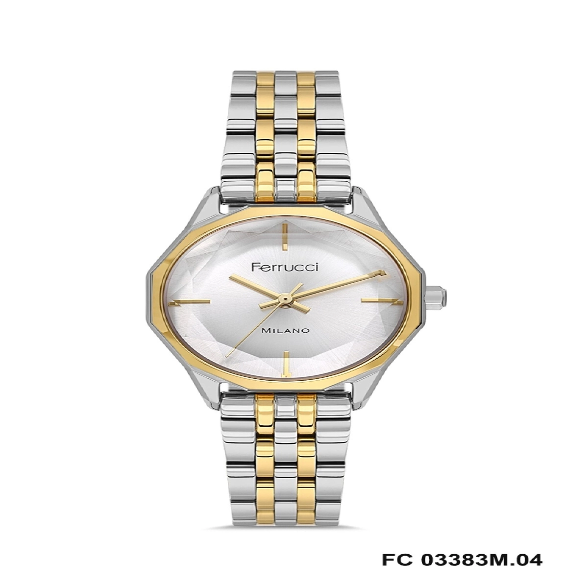 FERRUCCİ BEYAZ KADRANLI KESME CAMLI GOLD GÜMÜŞ METAL KADIN KOL SAATİ