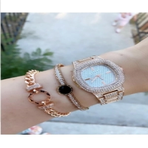 Yüksek Kalite Full Taşlı Patek Çelik Kordon Saat