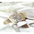 Dekoratif Göstergeli Gold Çerceve Unisex Kol Saati Zirkon Taşlı Bileklik (BİLEKLİK HEDİYEMİZDİR)