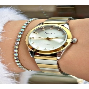 FERRUCCİ RAKAMLARI TAŞLI GOLD GÜMÜŞ METAL KADIN KOL SAATİ