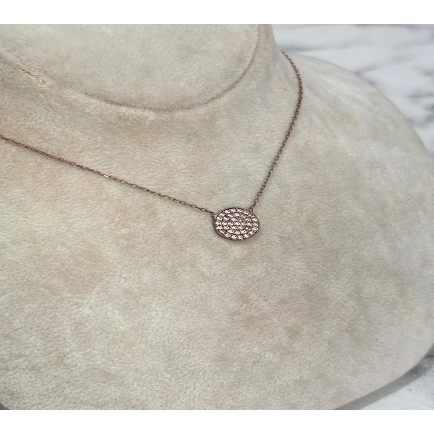 925 Ayar Gümüş Rose Gold Taşlı Modeli Gümüş Kolye