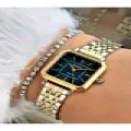 LACİVERT KADRANLI KARE GOLD GÜMÜŞ METAL KADIN KOL SAATİ