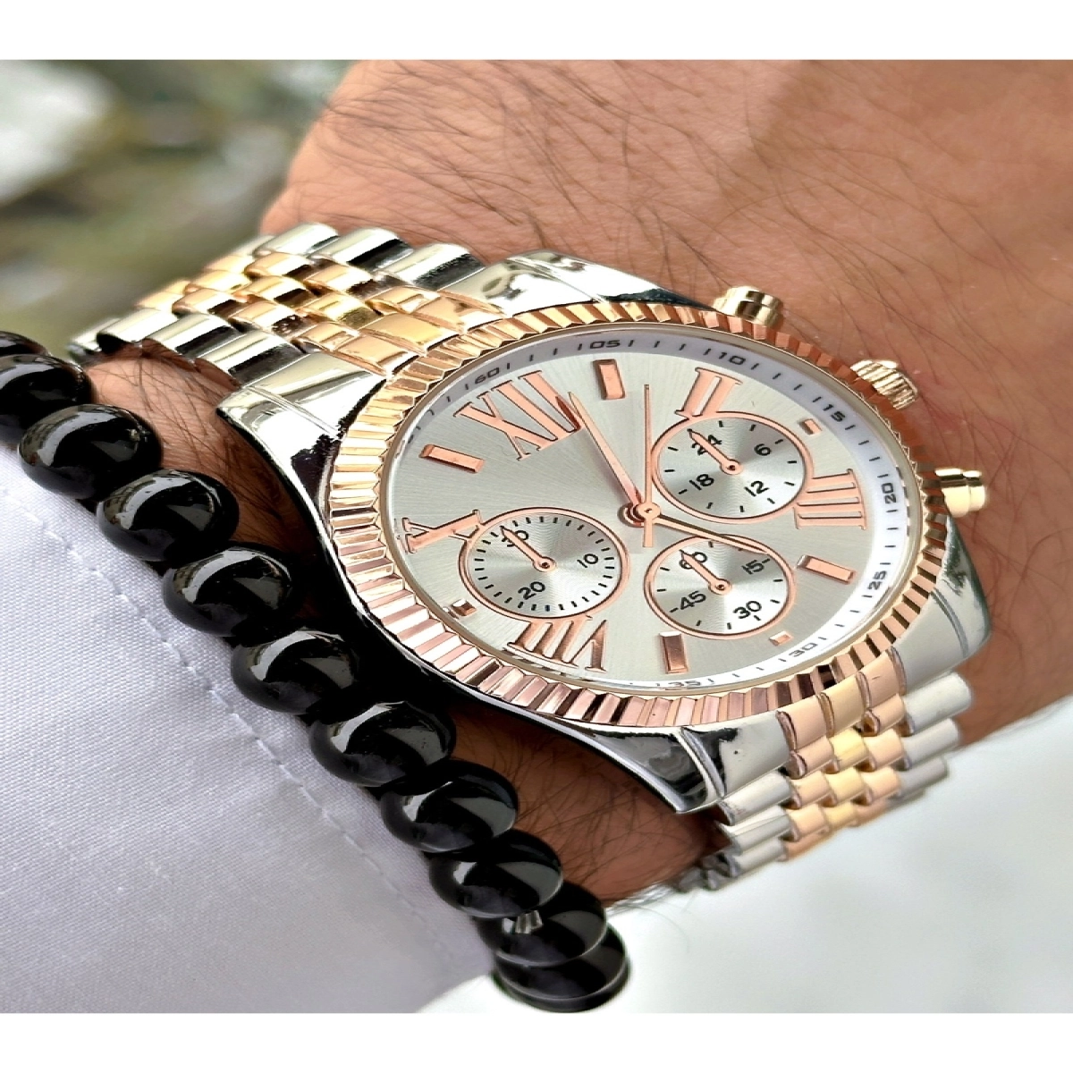 Özel Serisi Lüks Metal Kordon Roma Rakamlı Erkek Kol Saati-Bileklik Hediyeli