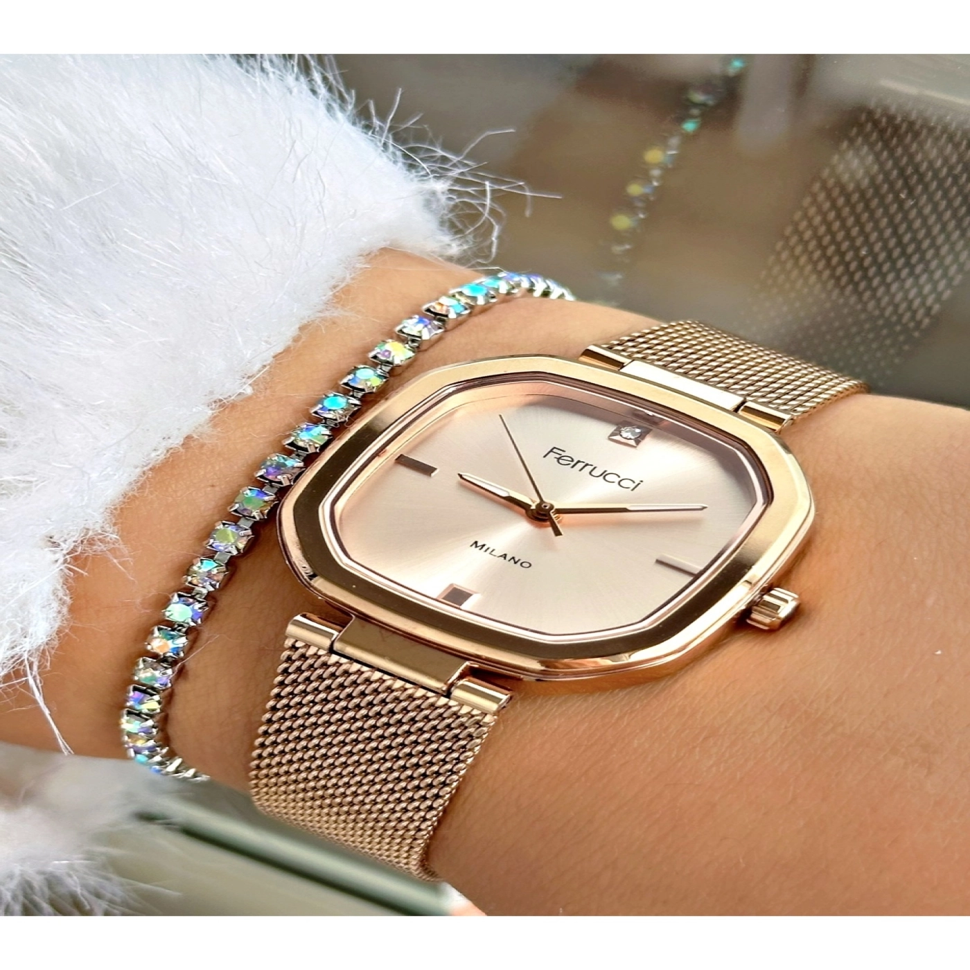 KARE ROSE KADIN HASIR KOL SAATİ