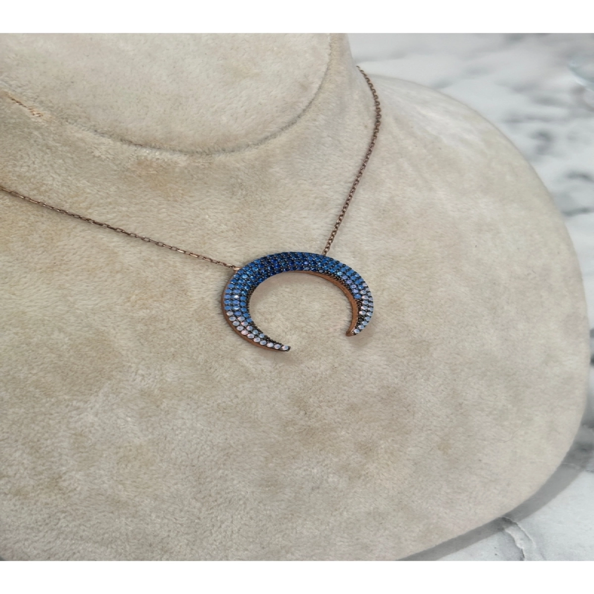 925 Ayar Gümüş Taşlı Rose Gold AyModeli Gümüş Kolye