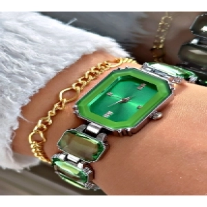 Premium Serisi Lüks Taşlı Özel Tasarım Metal Kordon Kadın Kol Saati-Bileklik Hediyeli