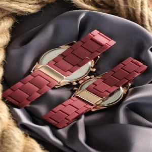 Bordo Silikon Kordonlu Rose Kasa Sevgili Saat Kombini - Bf20400