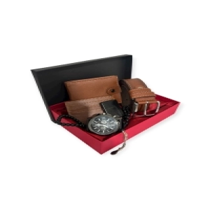 Lüks Suni Deri Özel Tasarım Yatay Patlı Cüzdan Saat Kartlık Bileklik Tesbih Çakmak Ve Kemer Seti