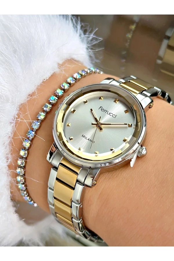 FERRUCCİ KESME CAMLI GOLD GÜMÜŞ METAL KADIN KOL SAATİ