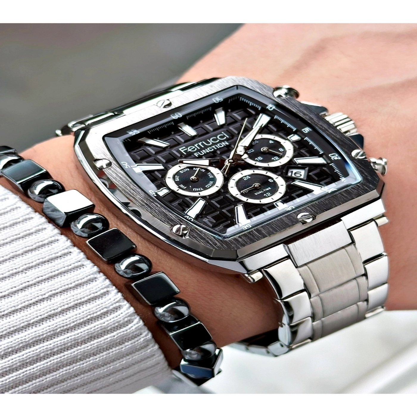 FERRUCCİ FUNCTION SİYAH KADRANLI KARE GRİ METAL ERKEK KOL SAATİ