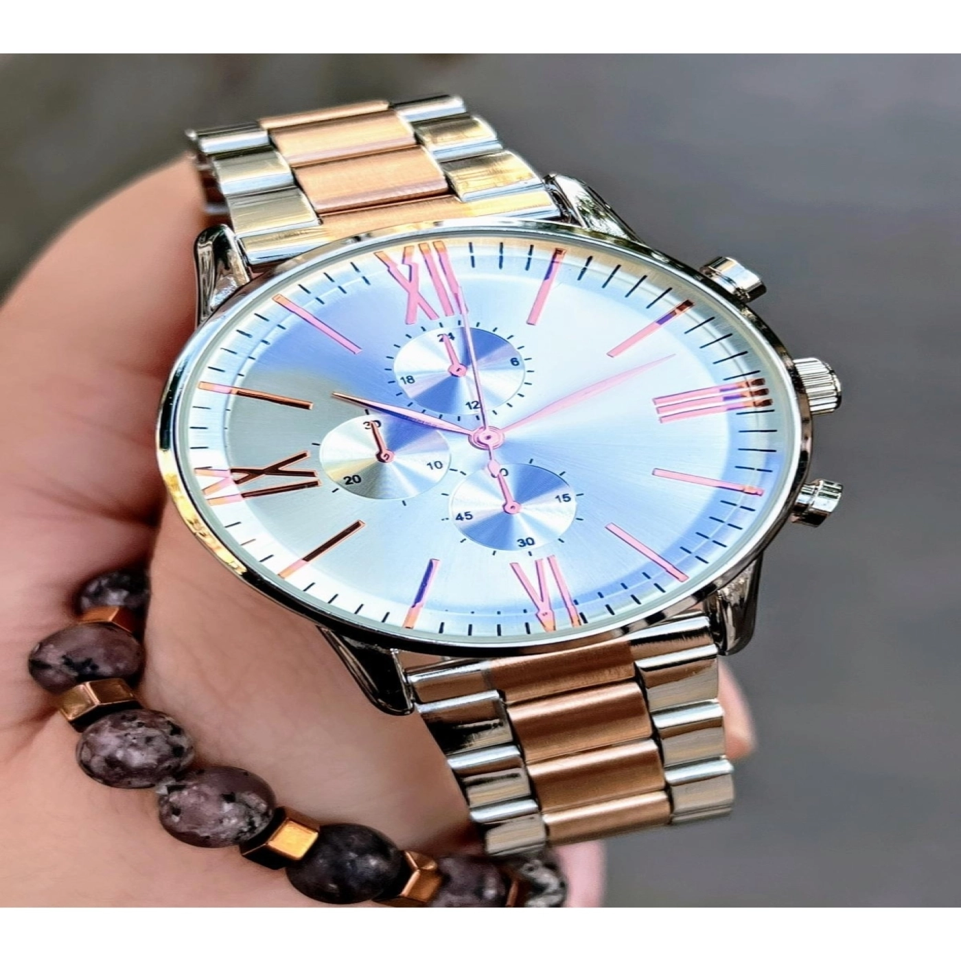 Metal Kordon Özel Seri Erkek Kol Saati +doğaltaş Bileklik Spc4600