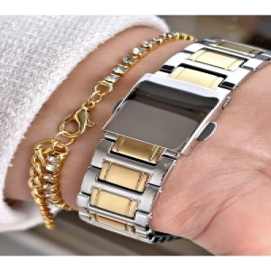 Altın - Gümüş Renk Çelik Kordon Kadın Kol Saati Bileklik Hediyeli