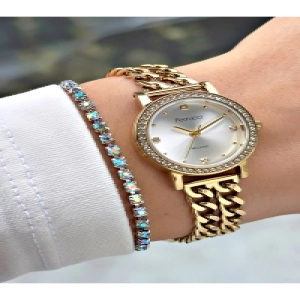 TAŞ RAKAM TAŞ BEZEL GÜMÜŞ KADRANLI GOLD METAL KADIN KOL SAATİ
