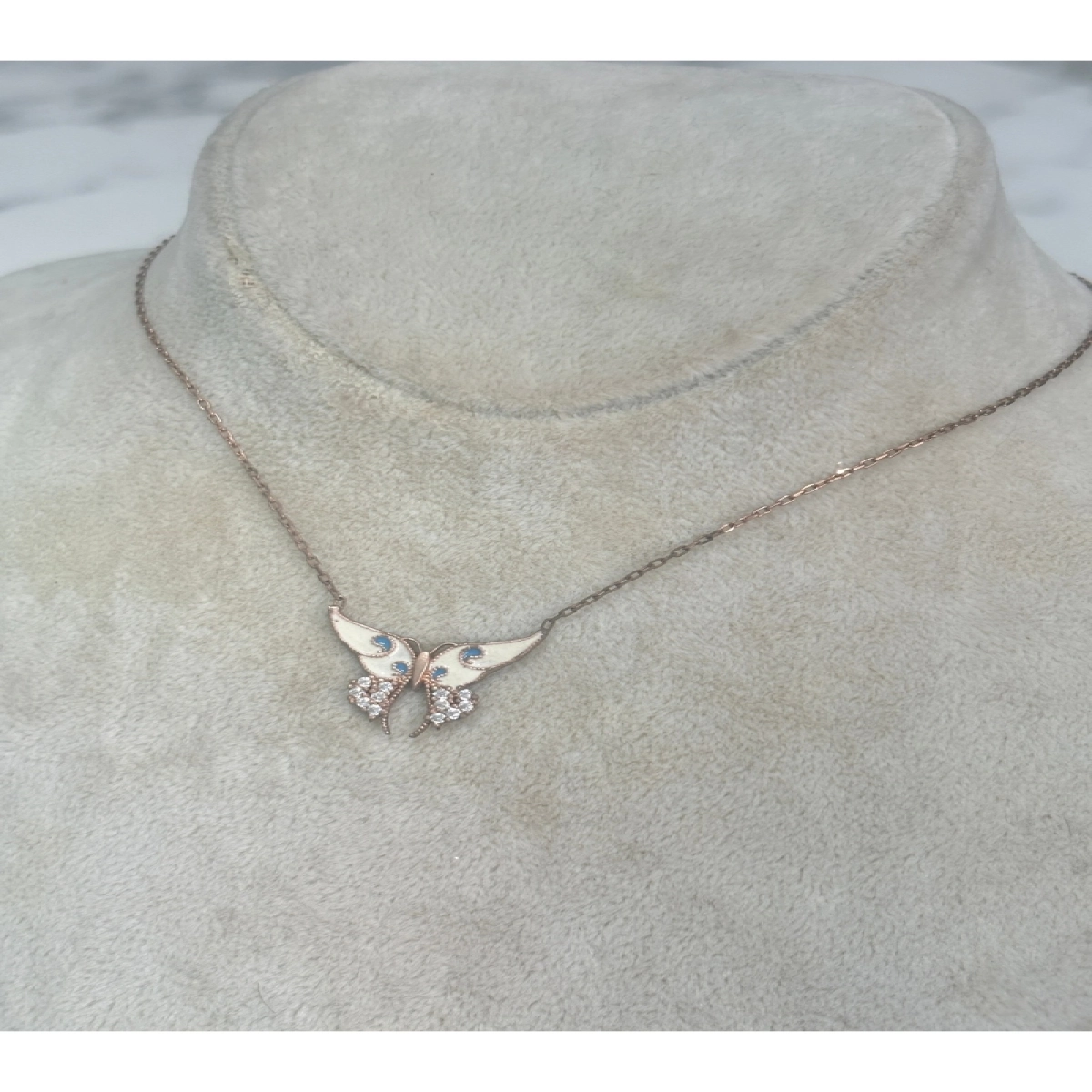 925 Ayar Gümüş Rose Gold Kelebek  Modeli Gümüş Kolye