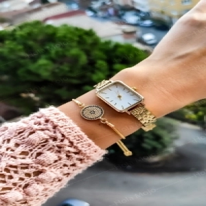 Dikdörtgen Vintage Saat Retro Çelik Gold Minimal Kadın Kol Saati