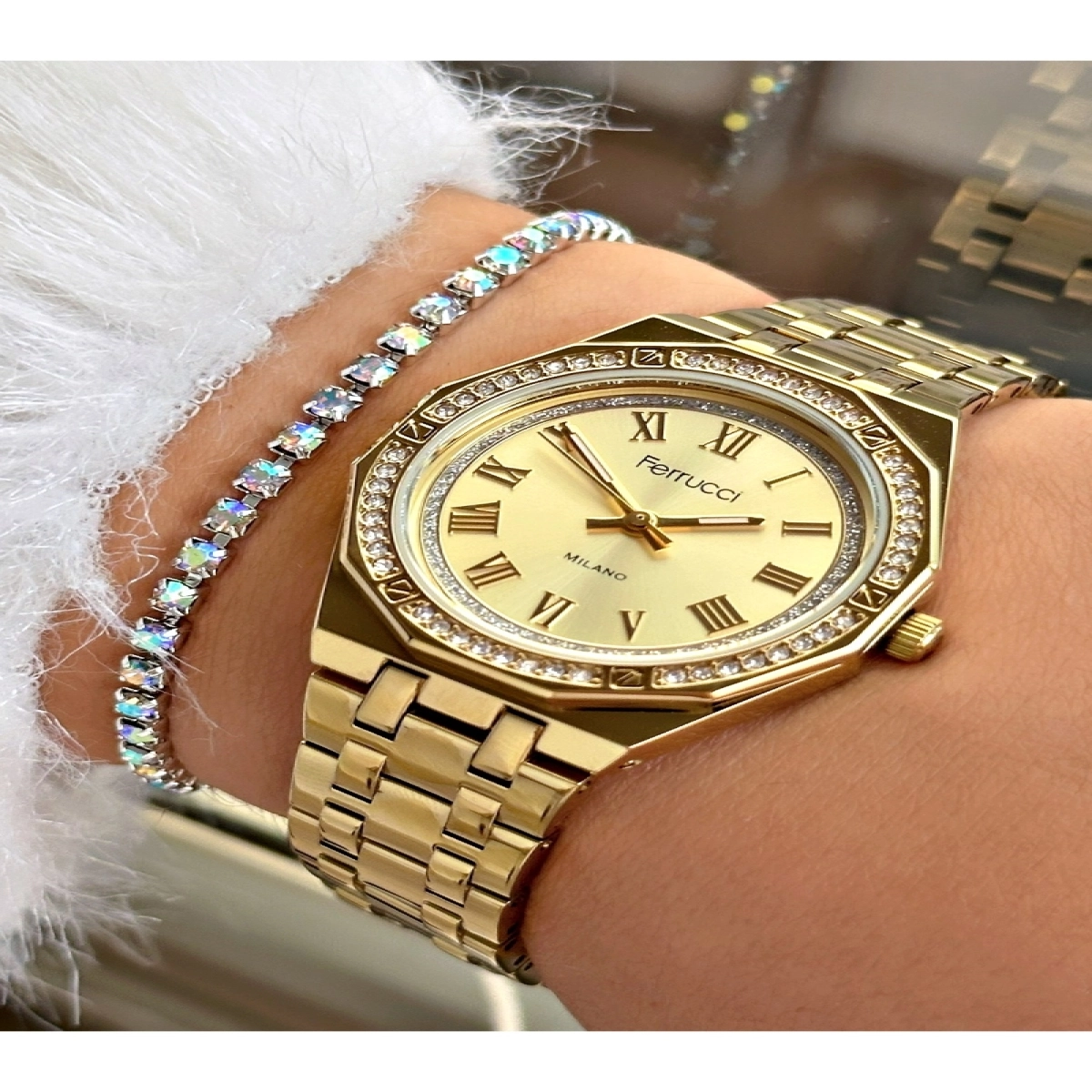 ROMA RAKAMLI TAŞLI GOLD KADIN METAL KOL SAATİ