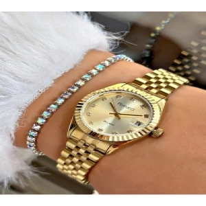 TAŞ RAKAMLI TAKVİMLİ GOL KADIN METAL KOL SAATİ