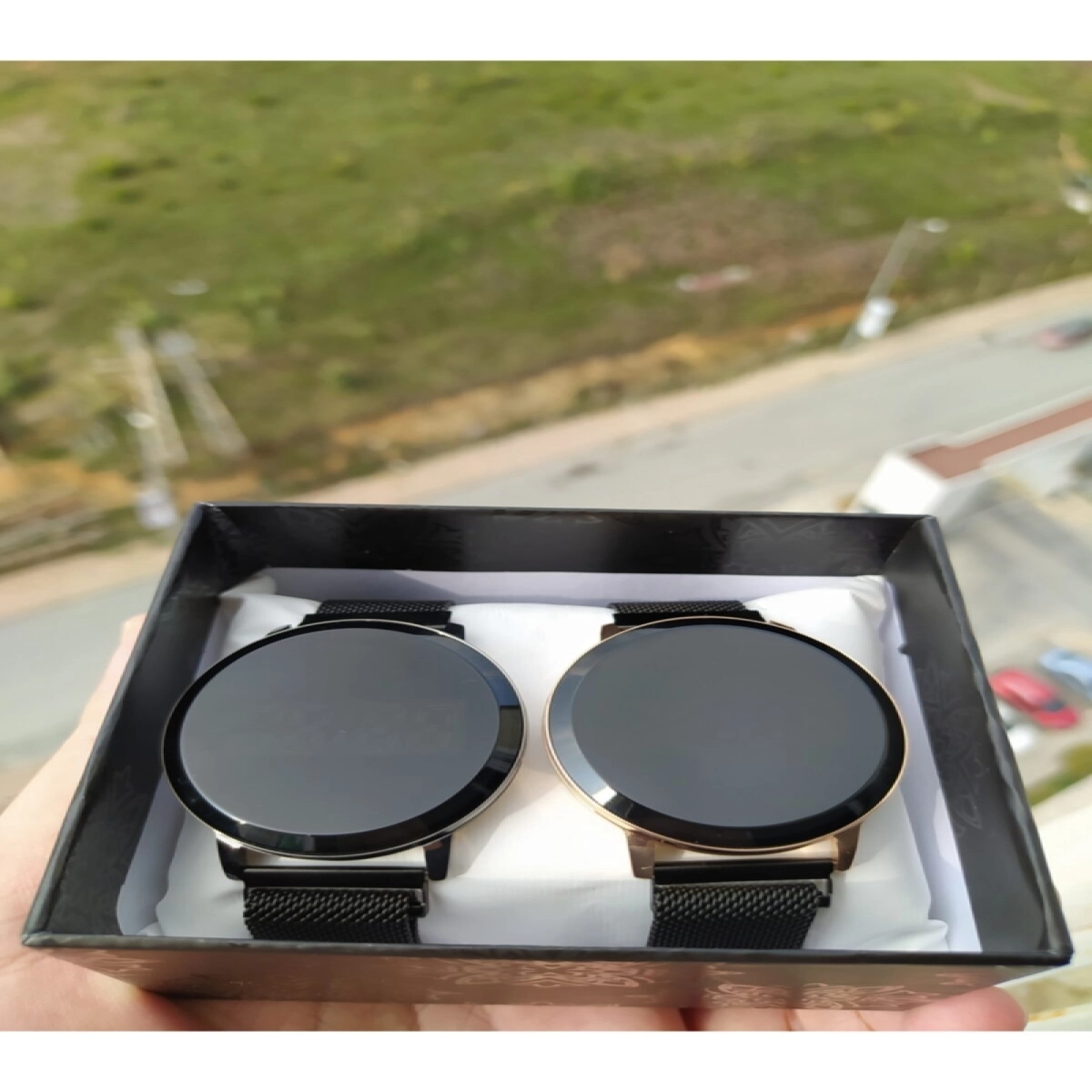 Unisex Siyah Sevgili Saatleri Çift Kombin Mıknatıslı Dokunmatik Led Kol Saatleri