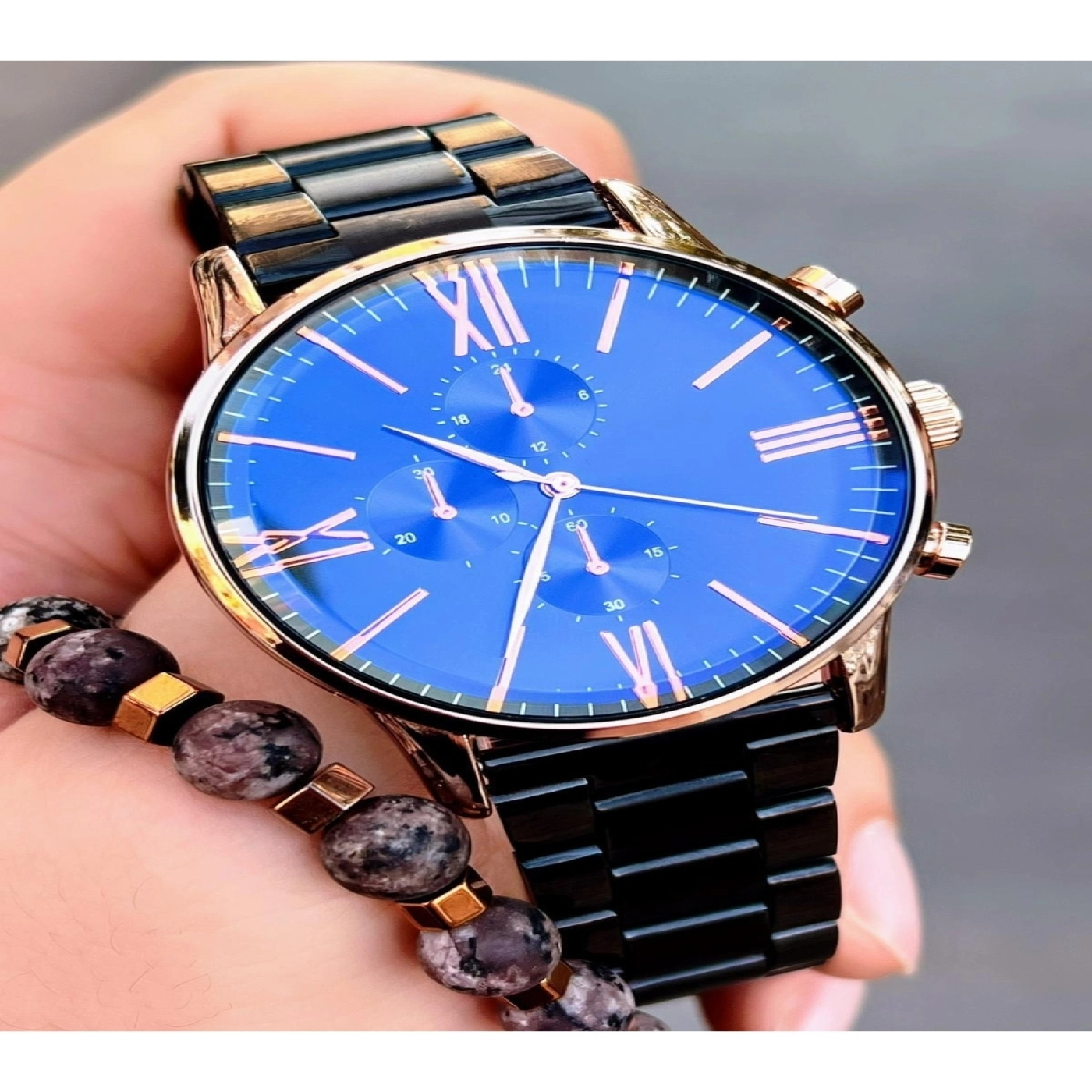 Metal Kordon Özel Seri Erkek Kol Saati +doğaltaş Bileklik Spc4600