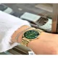 FERRUCCİ YEŞİL KADRANLI KESME CAMLI RAKAMLARI TAŞLI GOLD METAL KADIN KOL SAATİ