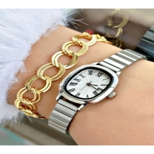 Vintage Modeli Roma Rakamlı Limited Edition Serisi Metal Kordon Kadın Kol Saati-Bileklik Hediyeli