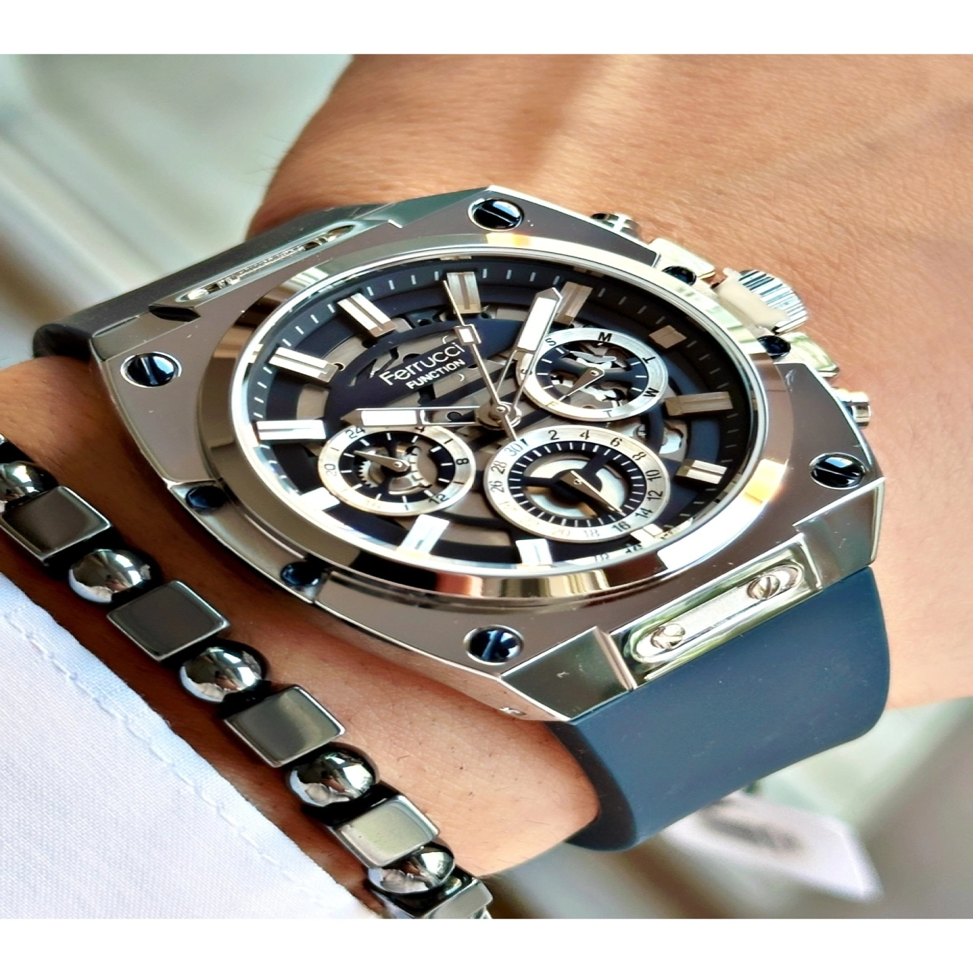 FUNCTION LACİVERT KADRANLI GÜMÜŞ KASA LACİVERT SİLİKON ERKEK KOL SAATİ