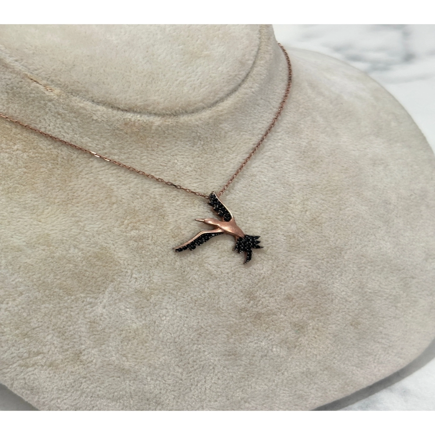 925 Ayar Gümüş Taşlı Rose Gold Kuş Modeli Gümüş Kolye