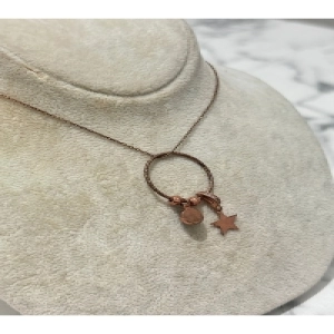 925 Ayar Gümüş Rose Gold Yuvarlık Yıldız Modeli Gümüş Kolye