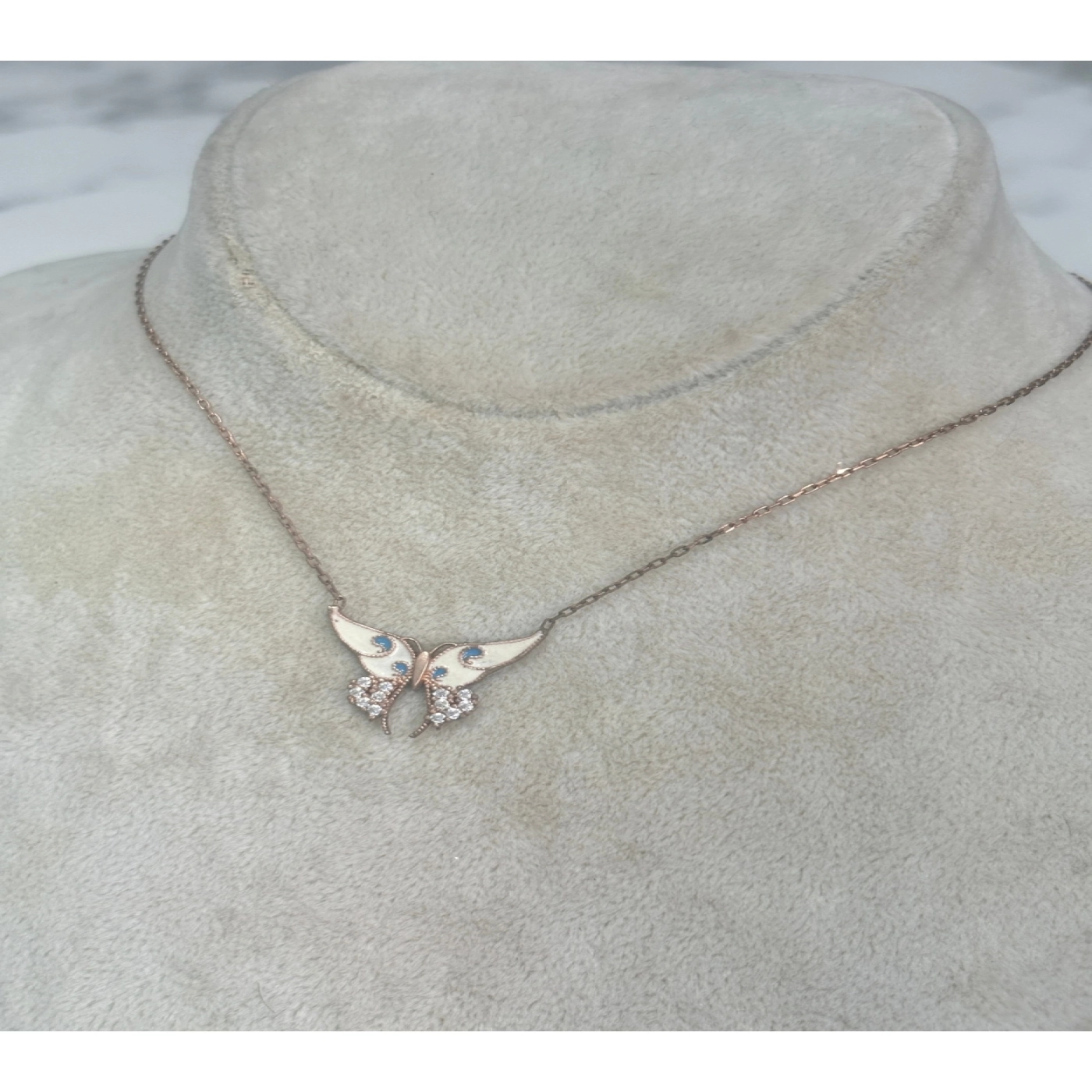 925 Ayar Gümüş Rose Gold Kelebek  Modeli Gümüş Kolye