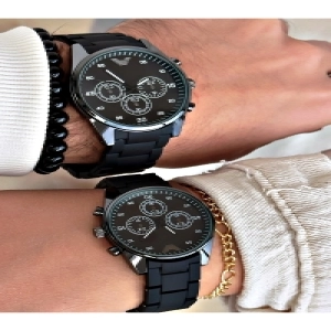 Özel Tasarım Silikon Kordon Metal Kasa Özel Seri Çift Kol Saati-Bileklik hediyeli