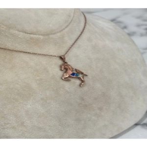 925 Ayar Gümüş Taşlı Rose Gold At  Modeli Gümüş Kolye