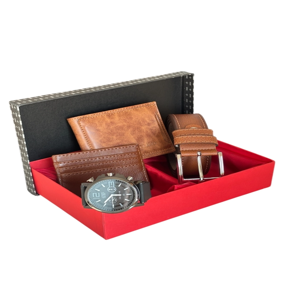 Premium Serisi Özel Kutulu Lüks Deri Yatay Cüzdan Kemer ve Saat Erkek Seti