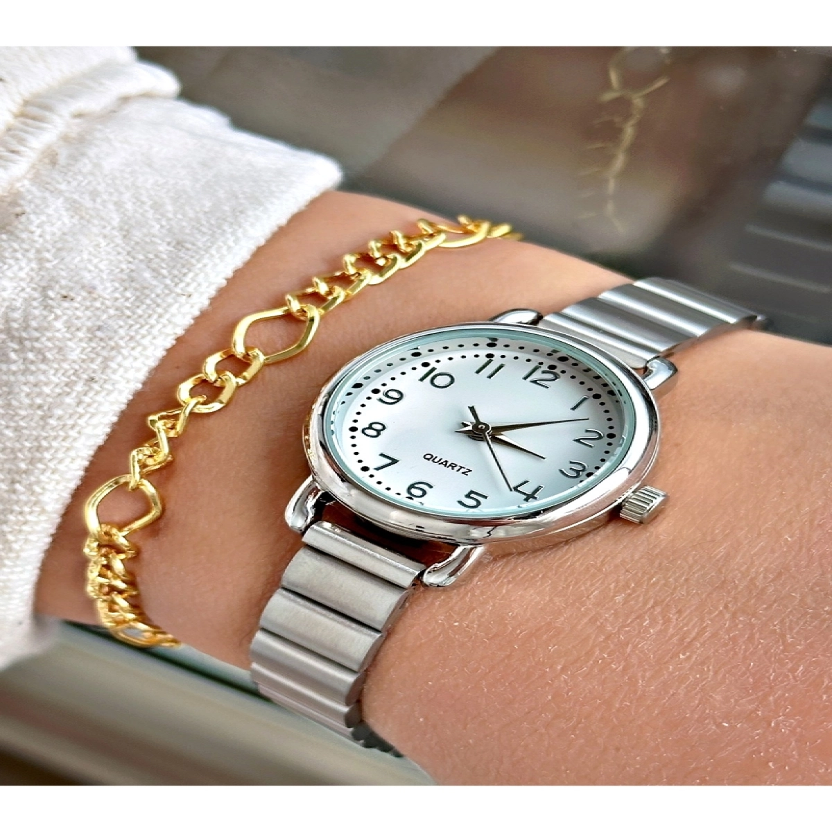 Özel Tasarım Kordon Classic Seri Rakamlı Model Metal Kasa Kadın Kol Saati-Bileklik Hediyeli