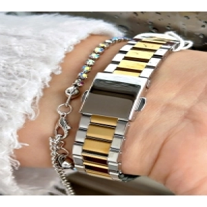 Kadın Kol Saati Su Geçirmez  Gold Gri Çelik , bileklik hediyeli