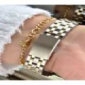 Premium Lüks Özel Tasarım Taşlı Kare Metal Kordon Kadın Kol Saati-Bileklik Hediyeli