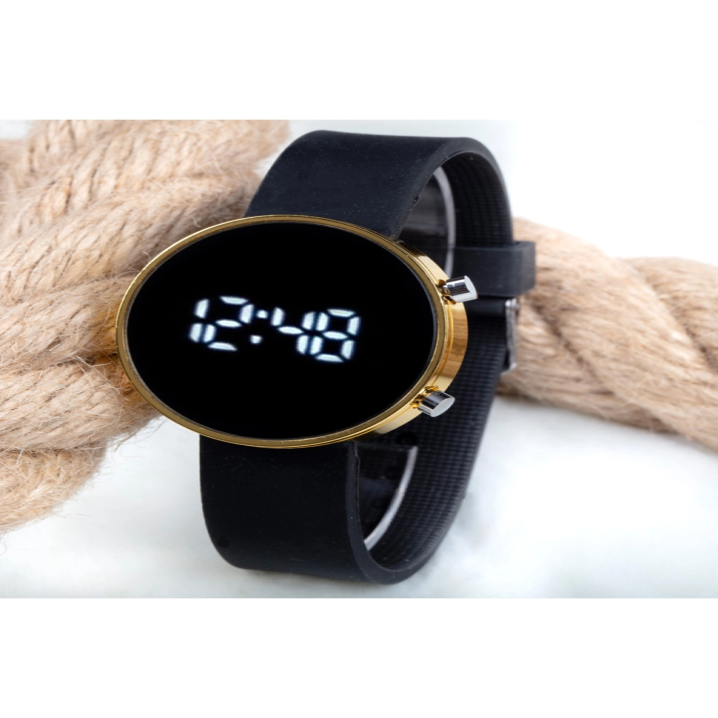 Dijital Led Watch Sarı Yuvarlak Kasa Siyah Silikon Kordon Unisex Kol Saat ST-303561