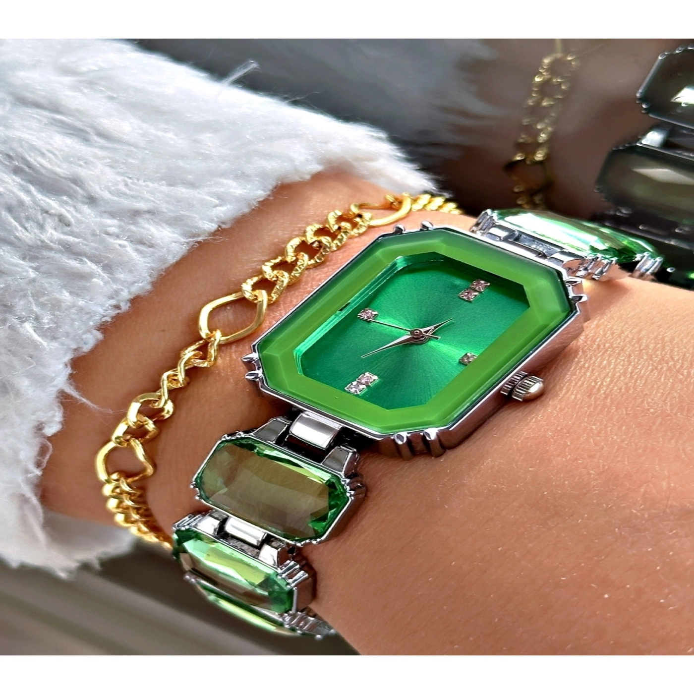 Premium Serisi Lüks Taşlı Özel Tasarım Metal Kordon Kadın Kol Saati-Bileklik Hediyeli