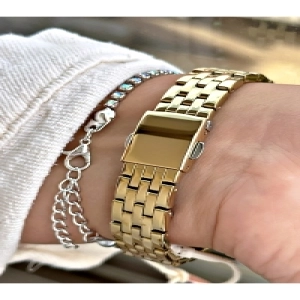 2 Yıl Garantili Kadın Kol Saati Su Geçirmez Çelik Kordon Gold Altın Renk Kare Kasa