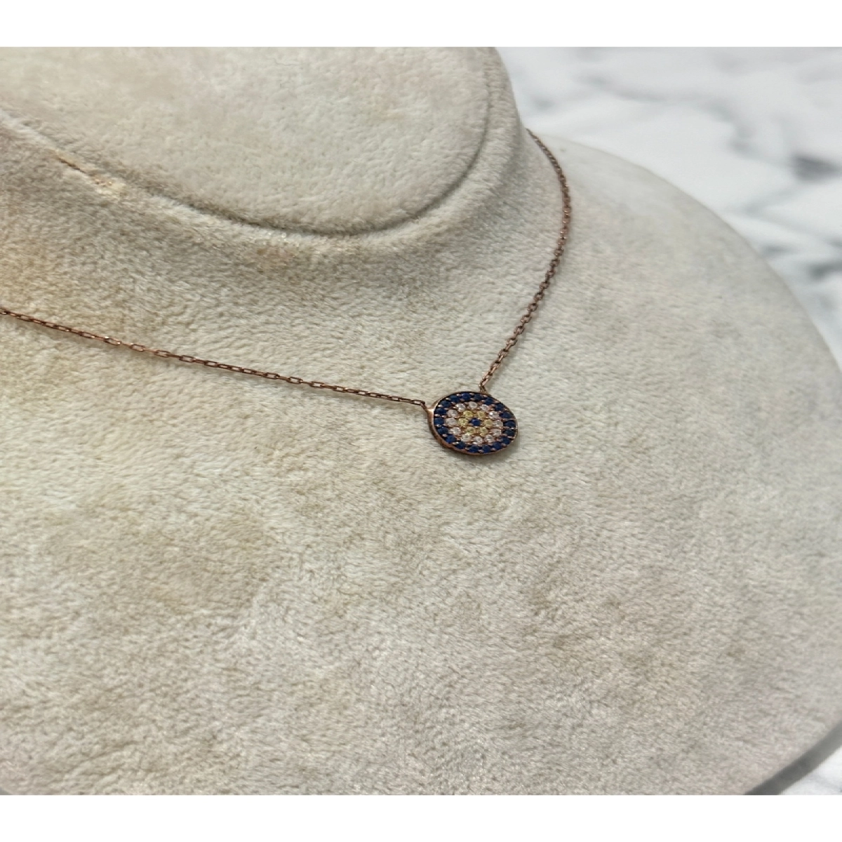 925 Ayar Gümüş Rose Gold Nazar Boncuğu Modeli Gümüş Kolye