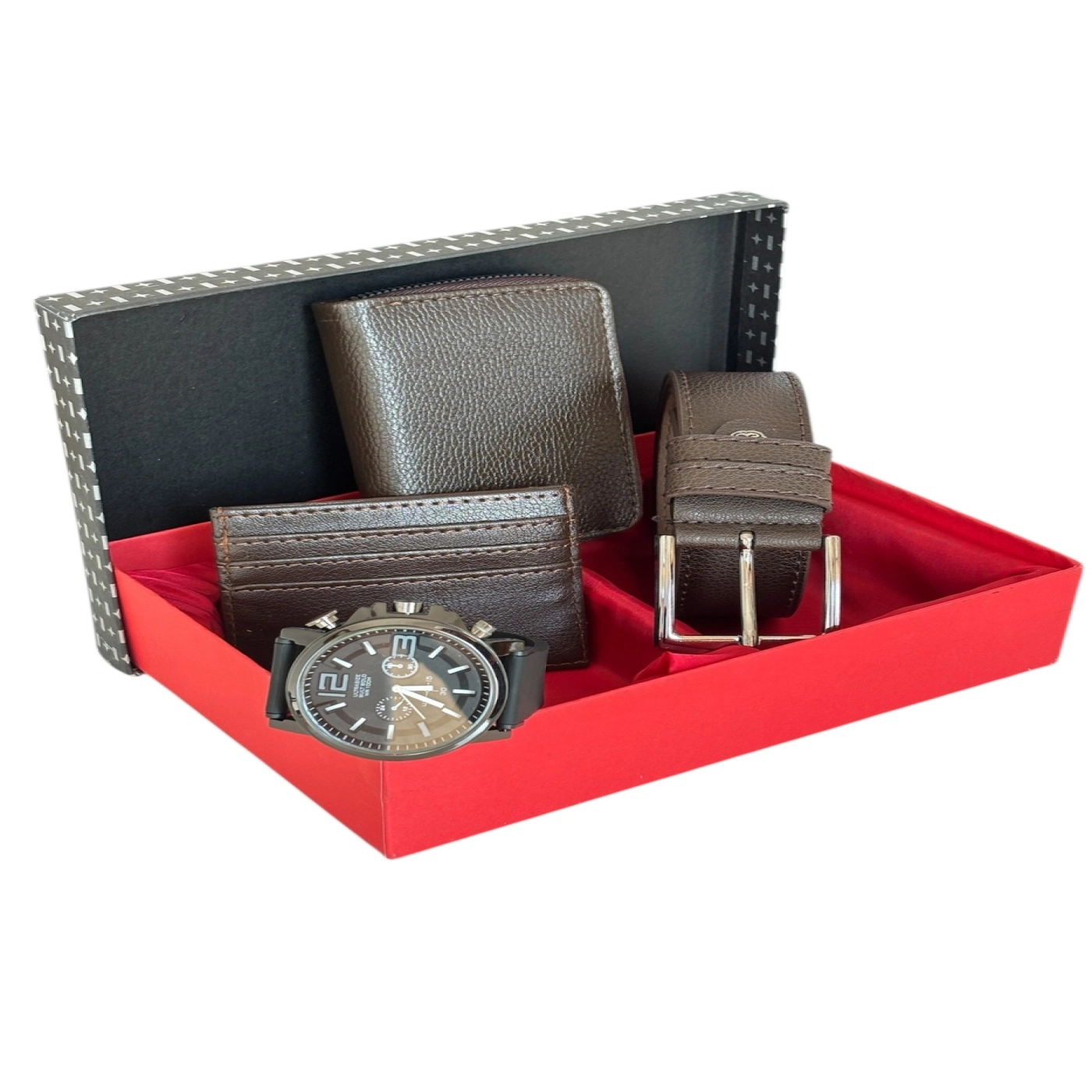 Premium Serisi Özel Kutulu Lüks Deri Dikey Fermuarlı Cüzdan Kemer Kartlık Ve Saat Erkek Seti