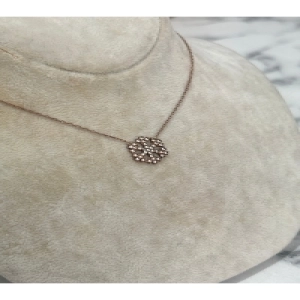 925 Ayar Gümüş Taşlı Rose Gold Kar Tanesi  Modeli Gümüş Kolye