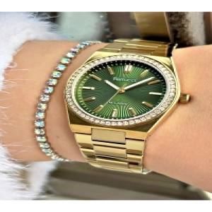 FERRUCCİ YEŞLİ KADRANLI TAŞLI GOLD METAL KADIN KOL SAATİ