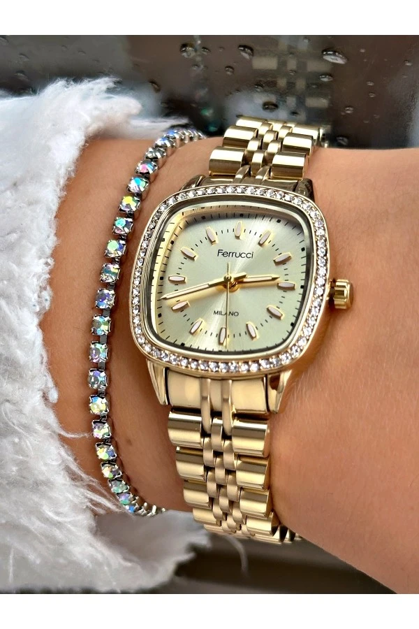 FERRUCCİ GOLD TAŞLI METAL KADIN KOL SAAT