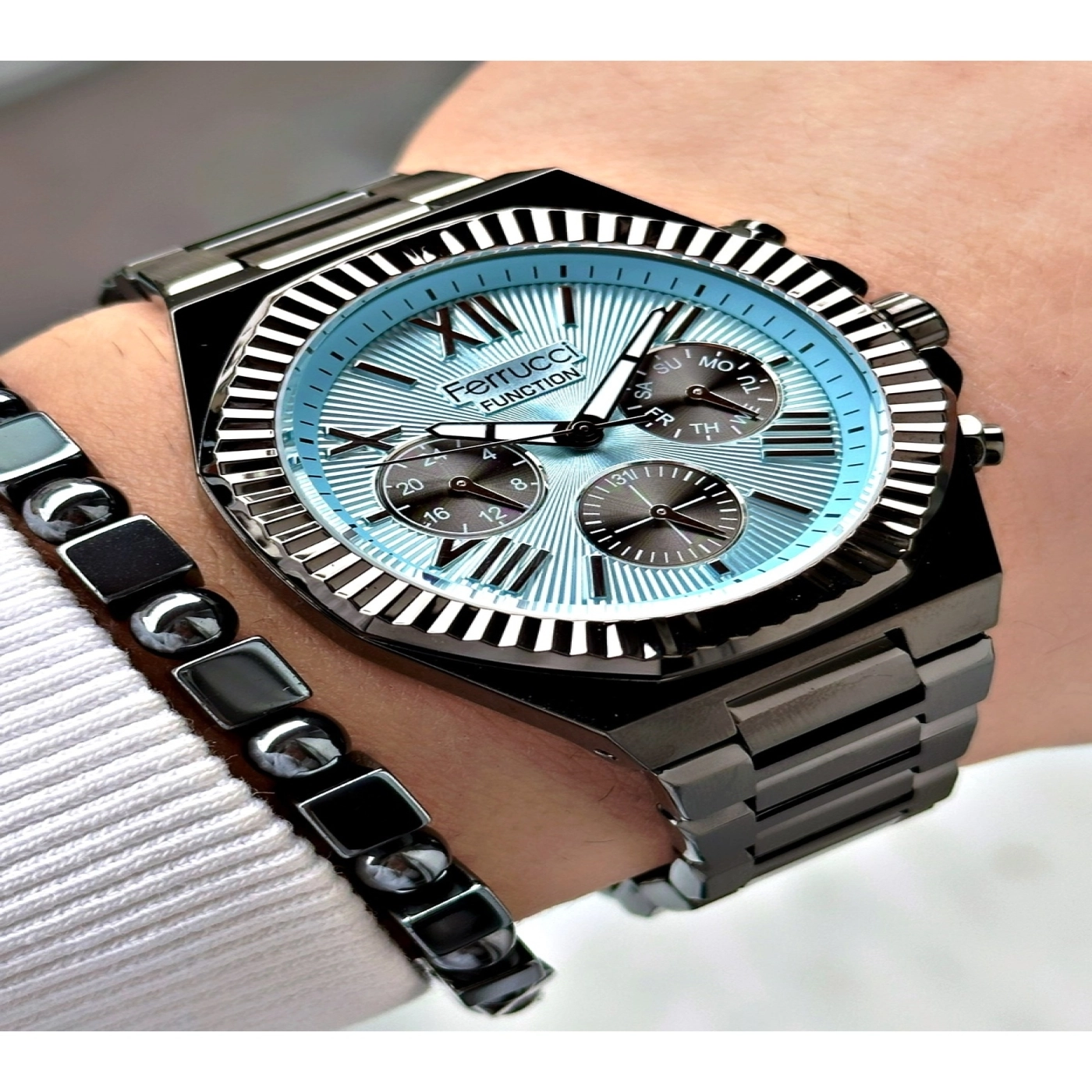 FERRUCCİ ROMA RAKAMLI MAVİ KADRANLI FUNCTION KOYU GRİ METAL ERKEK KOL SAATİ