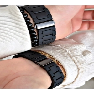 Özel Tasarım Silikon Kordon Metal Kasa Özel Seri Çift Kol Saati-Bileklik hediyeli