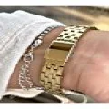 2 Yıl Garantili Kadın Kol Saati Su Geçirmez Çelik Kordon Gold Altın Renk Kare Kasa