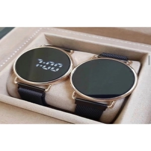 Dijital Dokunmatik Ekran Rose Gold Kasa Mıknatıslı Hasır Kordon Çift Saati