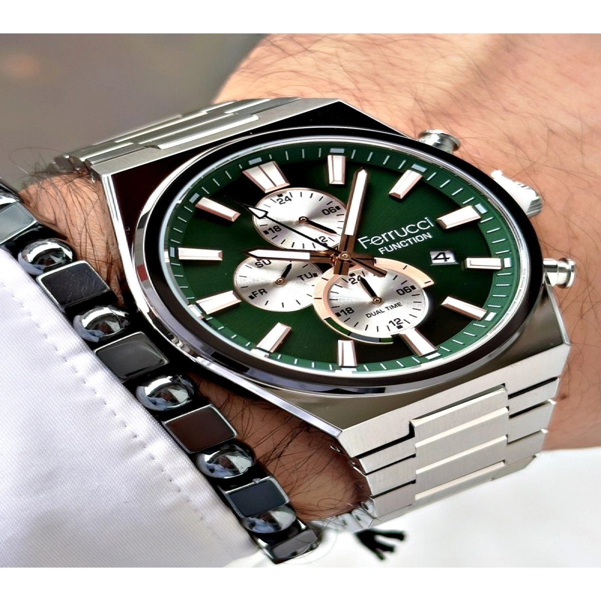 FERRUCCİ YEŞİL KADRANLI TAKVİMLİ FUNCTION GÜMÜŞ METAL ERKEK KOL SAATİ